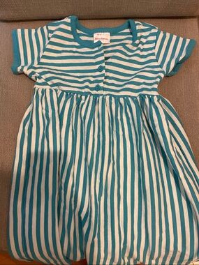 Teal and White Striped Cotton Dress for Kids